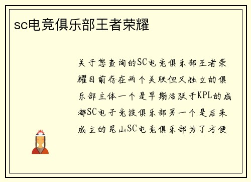 sc电竞俱乐部王者荣耀